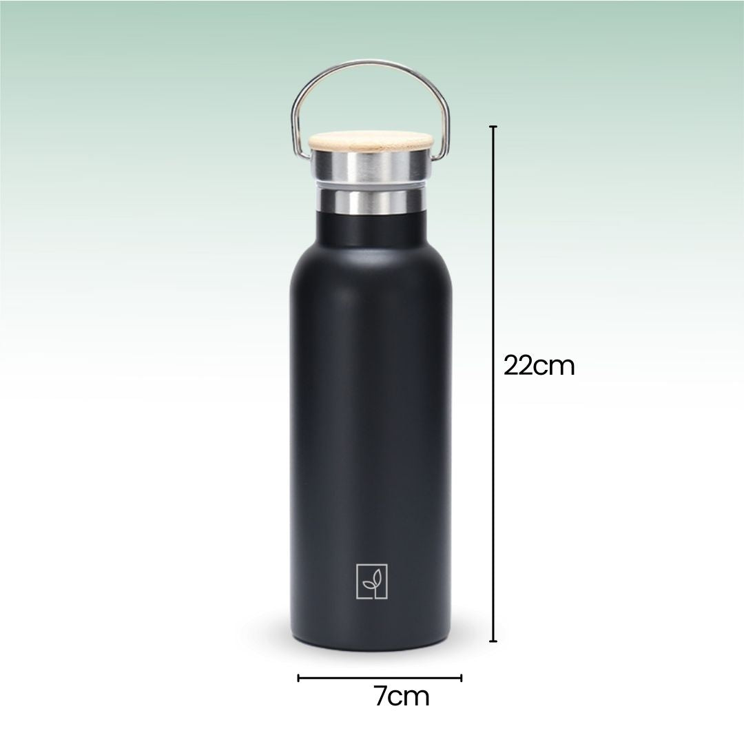 Fair Botella Térmica Camping de acero inoxidable con tapa de bambú 500ML (Medio Litro)