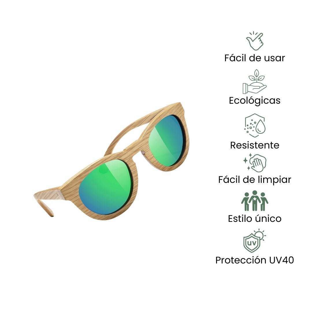 Fair Gafas De Bambú Aviador Protección UV 400 Verde Imagen secundaria del producto