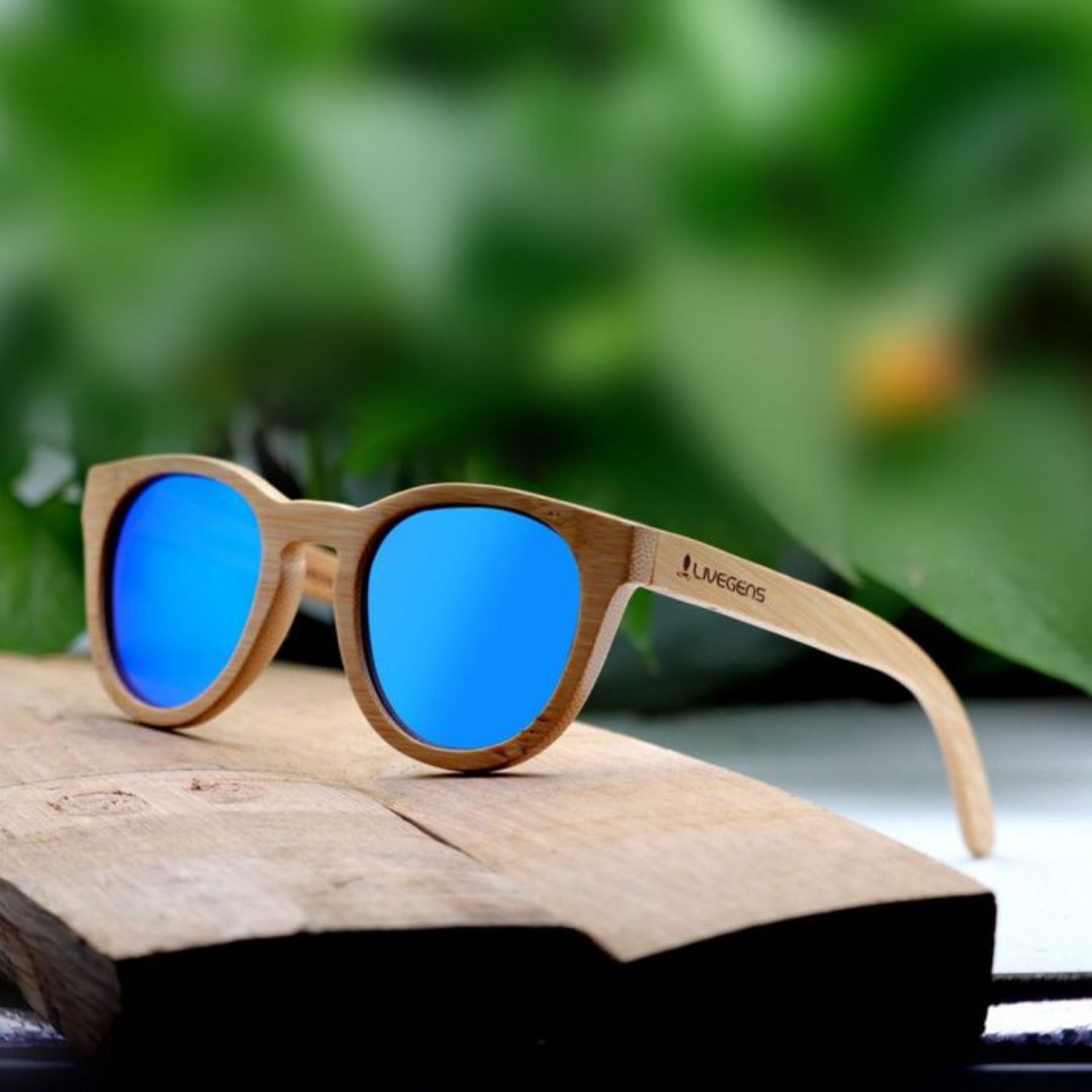 Fair Gafas De Bambú Aviador Protección UV 400 Azul