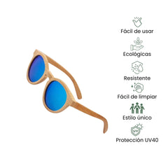 Fair Gafas De Bambú Aviador Protección UV 400 Azul