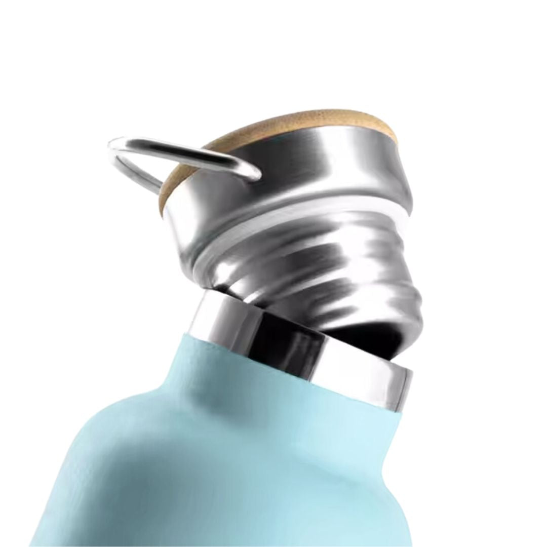 Fair Botella Térmica Camping de acero inoxidable con tapa de bambú 500ML (Medio Litro)