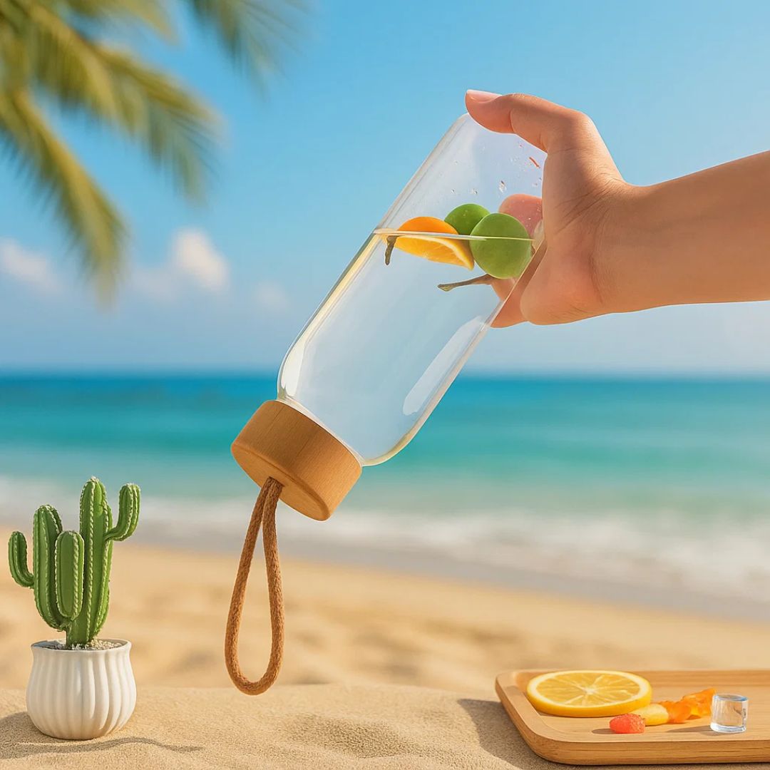 Fair Botella de Vidrio Tapa Bambú Econosip  500ml