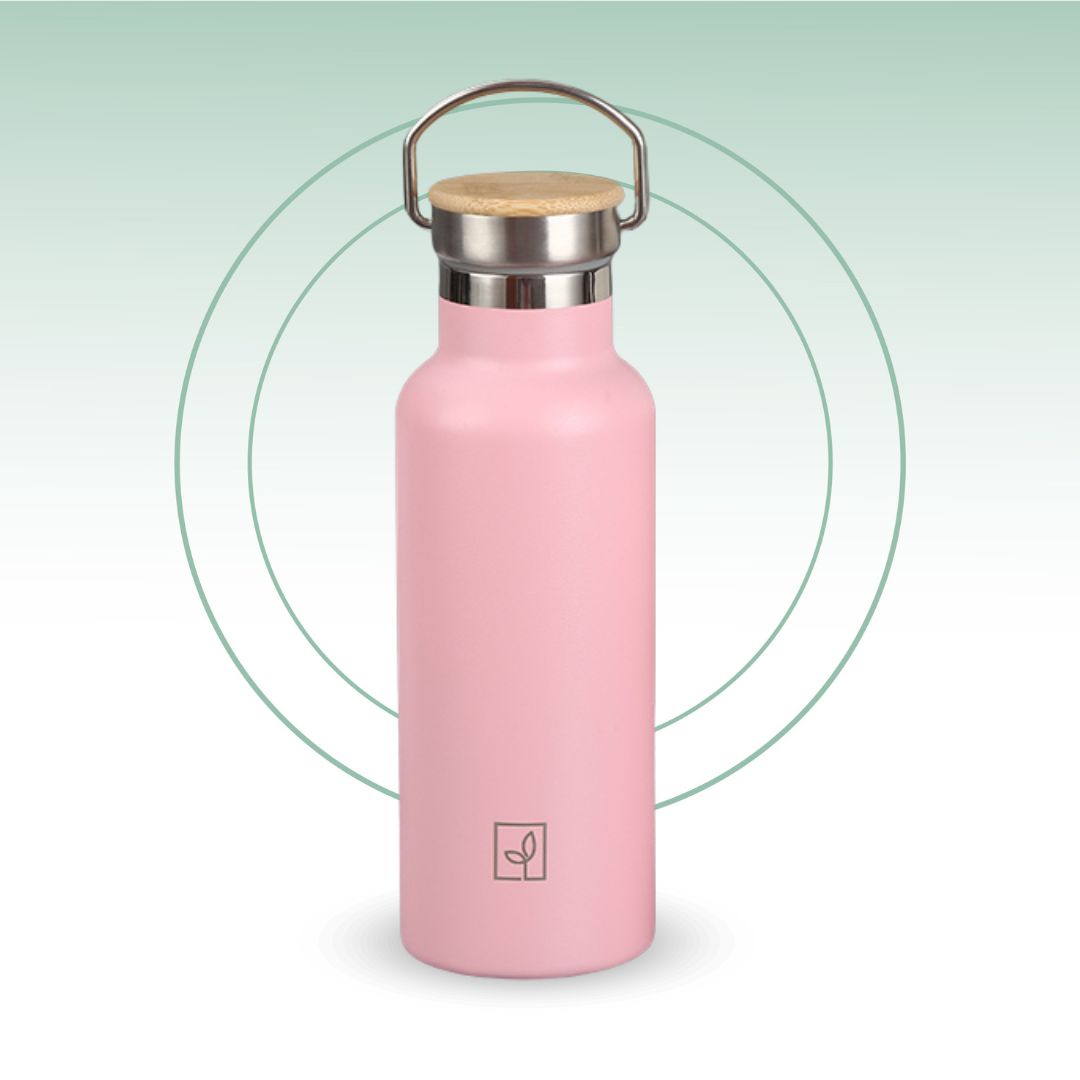 Fair Botella Térmica Camping de acero inoxidable con tapa de bambú 500ML (Medio Litro)