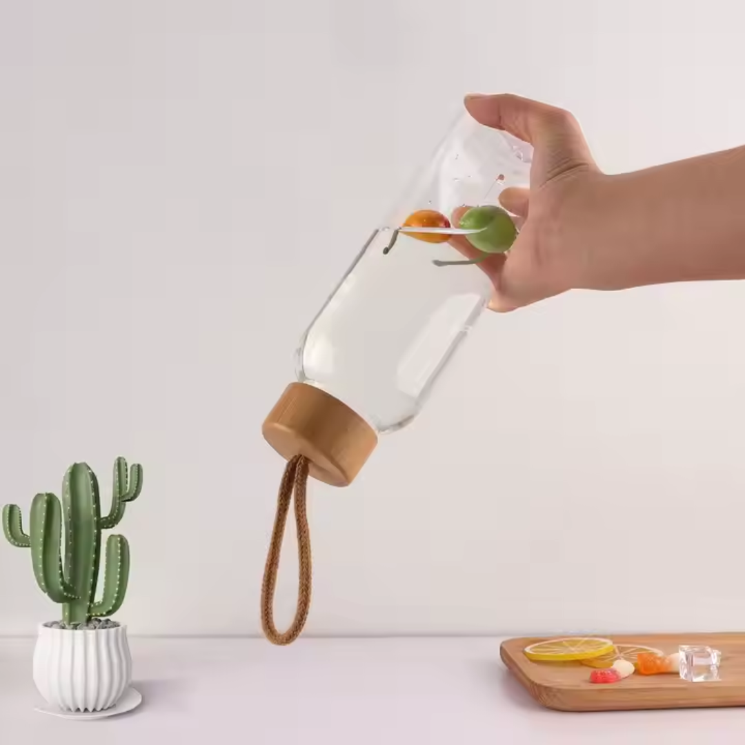 Fair Botella de Vidrio Tapa Bambú Econosip  500ml