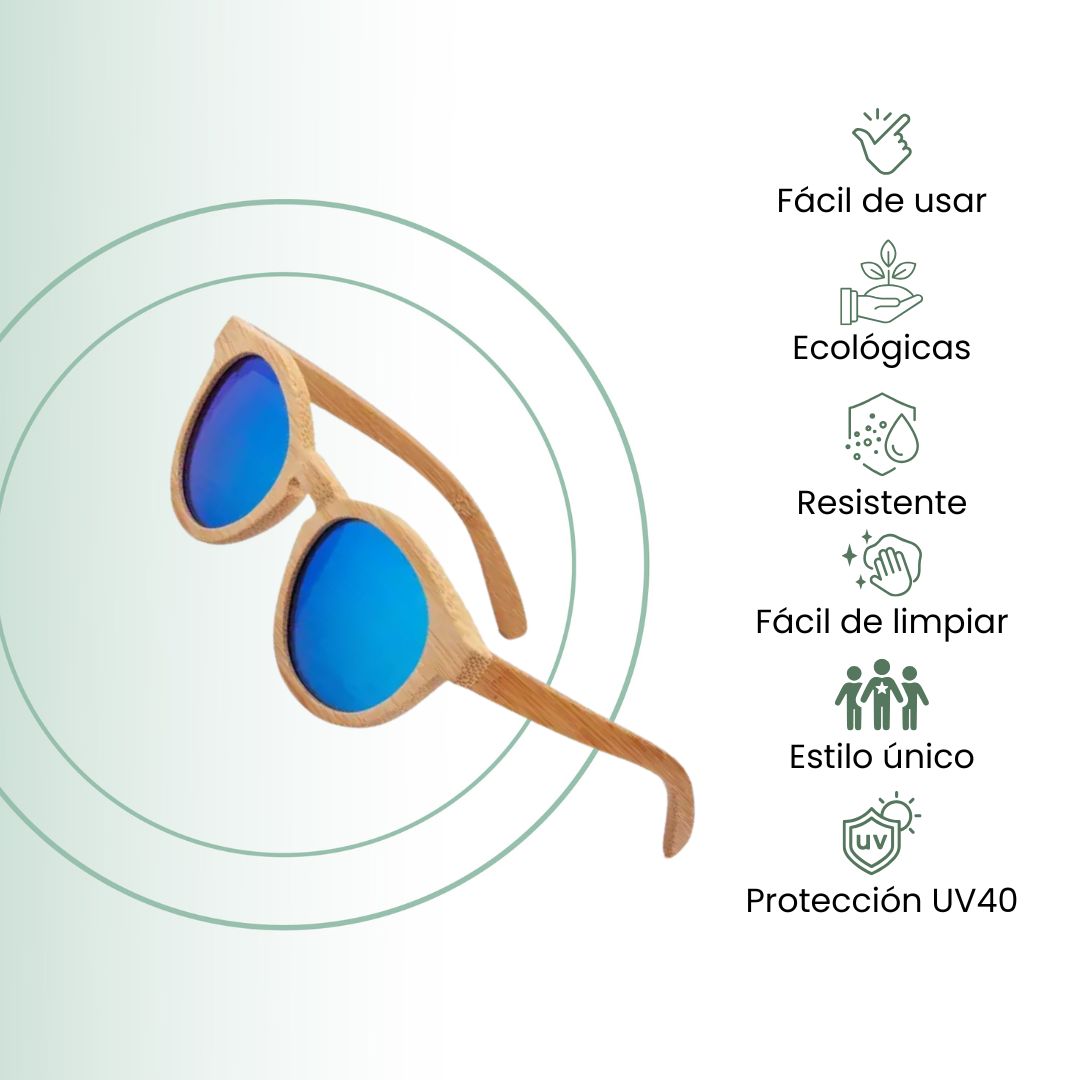 Fair Gafas De Bambú Aviador Protección UV 400 Azul