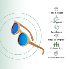 Fair Gafas De Bambú Aviador Protección UV 400 Azul