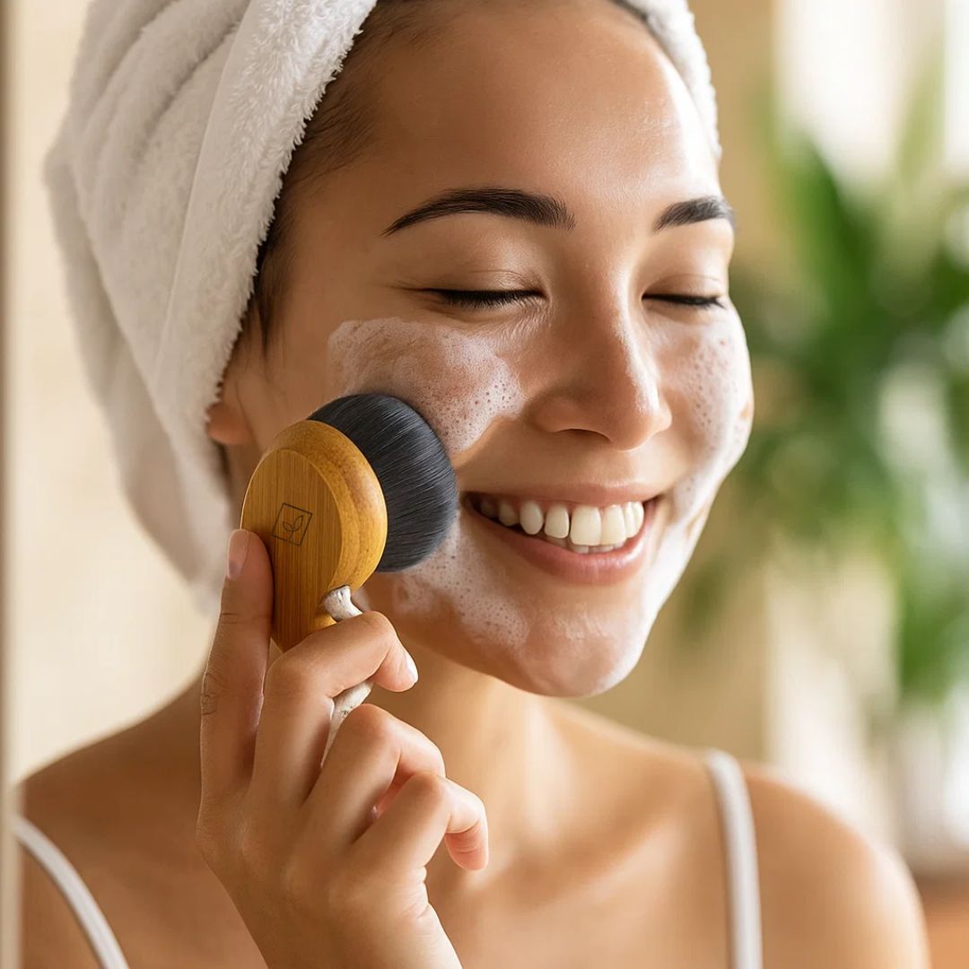 Fair Cepillo Masajeador y Limpiador Nano Pequeño Facial con Mango de Bambú