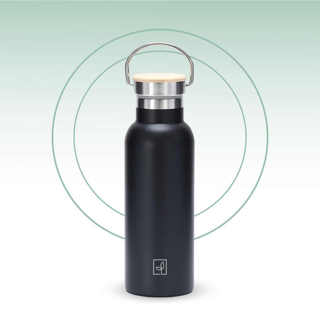 Fair Botella Térmica Camping de acero inoxidable con tapa de bambú 500ML (Medio Litro)
