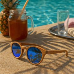 Fair Gafas De Bambú Aviador Protección UV 400 Azul