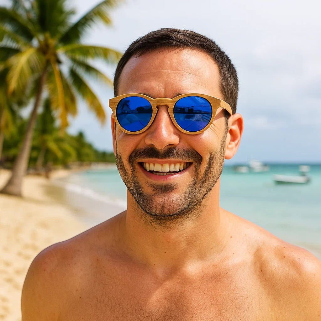 Fair Gafas De Bambú Aviador Protección UV 400 Azul