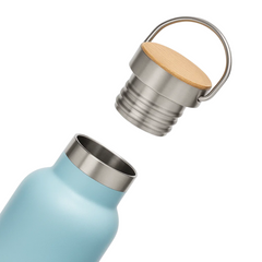 Fair Botella Térmica Camping de Acero Inoxidable con Tapa de Bambú 350ML CELESTE
