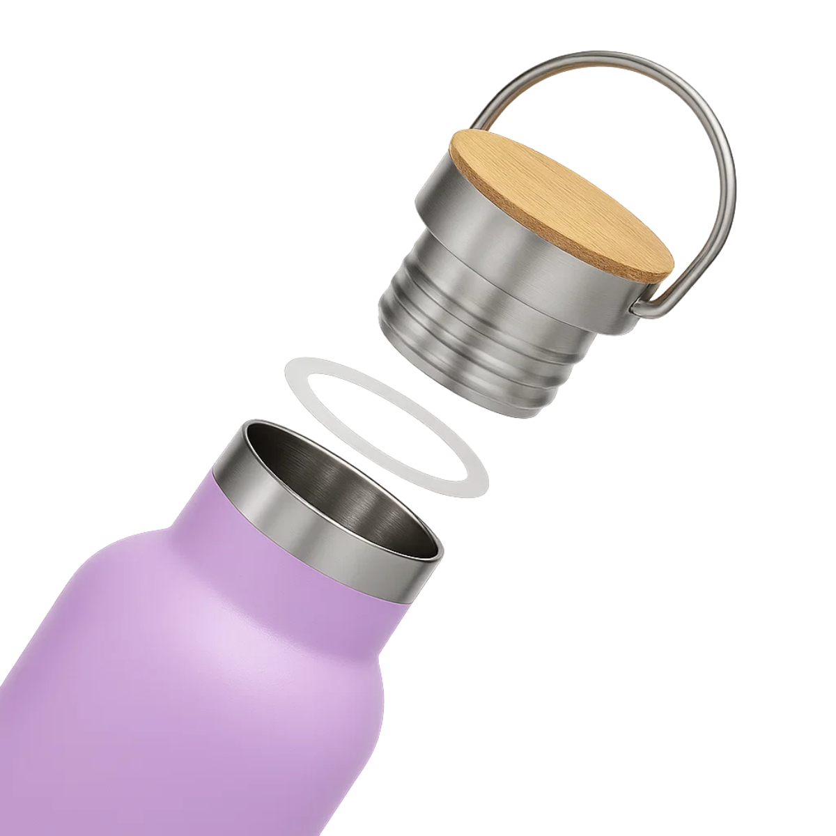 Fair Botella Térmica Camping de Acero Inoxidable con Tapa de Bambú 350ML LILA