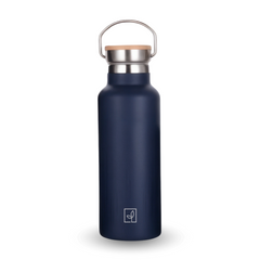 Fair Botella Térmica Camping de acero inoxidable con tapa de bambú 500ML AZUL MARINO(Medio Litro)