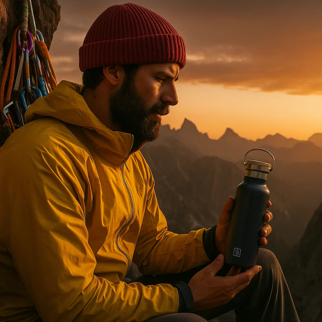 Fair Botella Térmica Camping de acero inoxidable con tapa de bambú 500ML AZUL MARINO(Medio Litro)