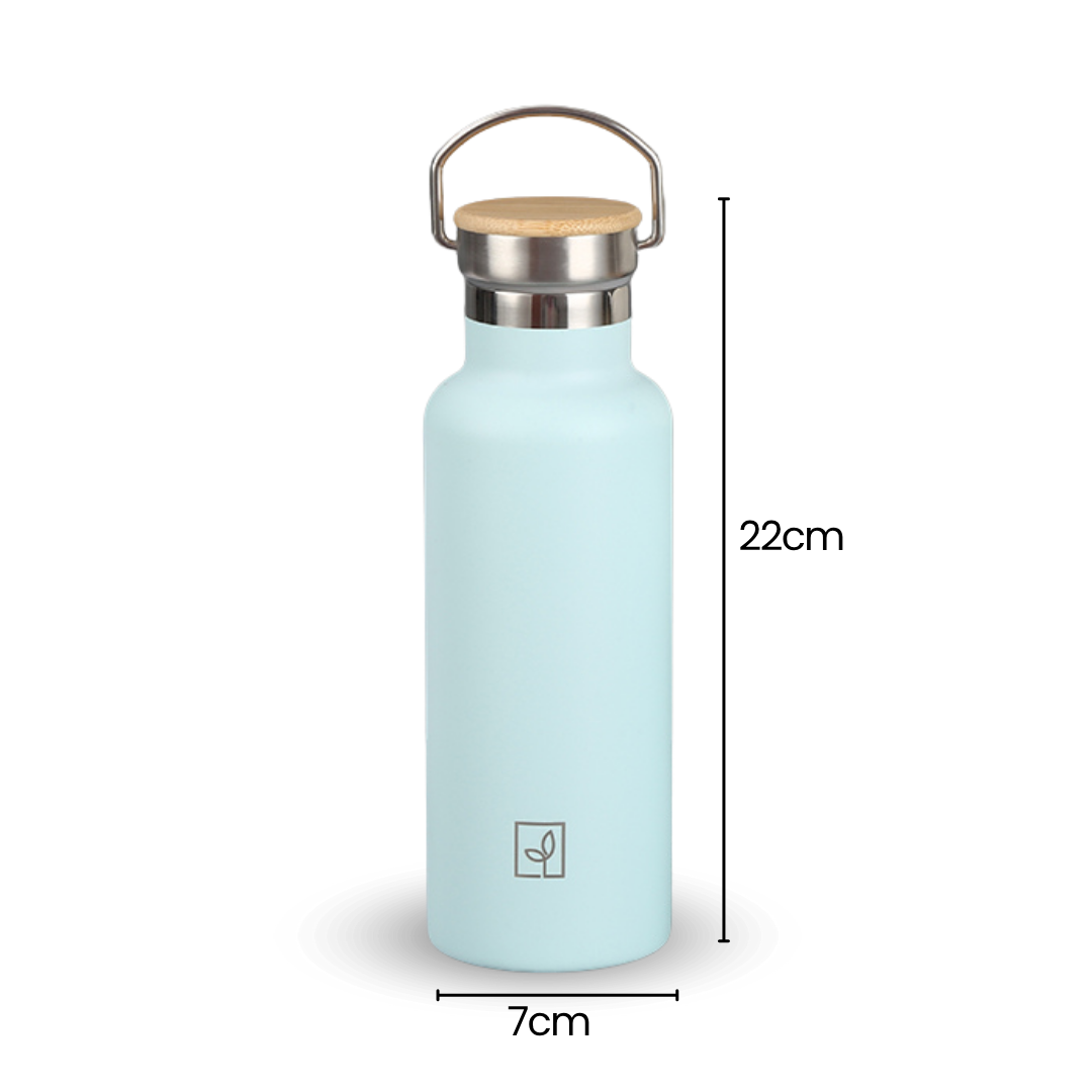Fair Botella Térmica Camping de acero inoxidable con tapa de bambú 500ML CELESTE (Medio Litro)