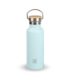 Fair Botella Térmica Camping de acero inoxidable con tapa de bambú 500ML CELESTE (Medio Litro)