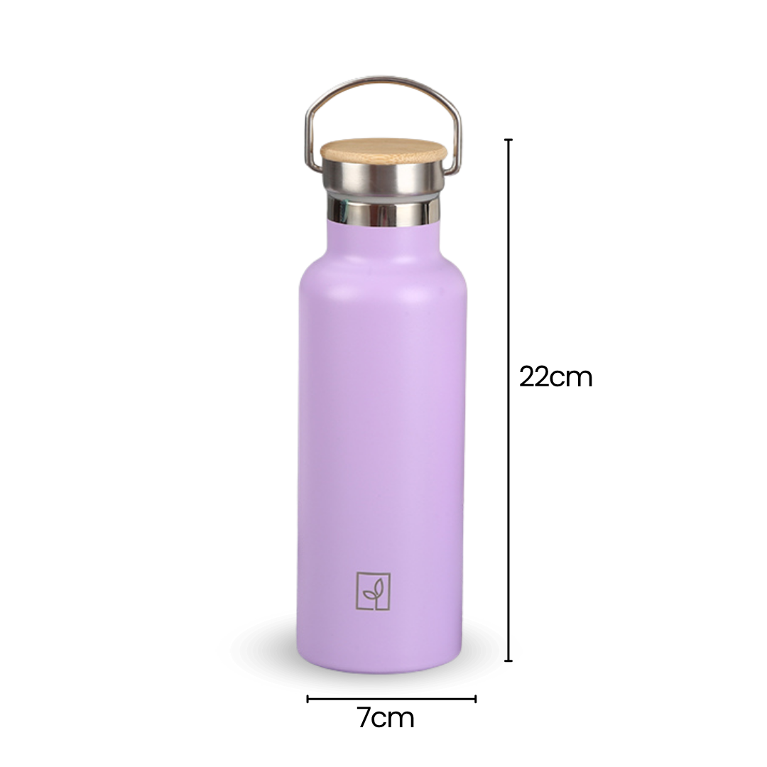 Fair Botella Térmica Camping de acero inoxidable con tapa de bambú 500ML LILA (Medio Litro)