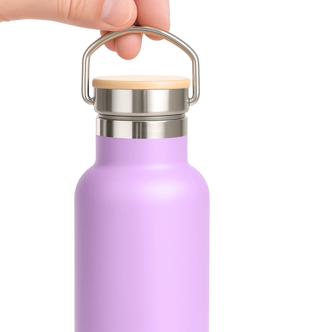 Fair Botella Térmica Camping de acero inoxidable con tapa de bambú 500ML LILA (Medio Litro)