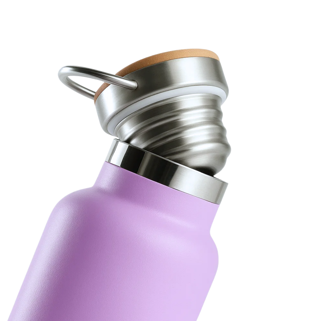 Fair Botella Térmica Camping de acero inoxidable con tapa de bambú 500ML LILA (Medio Litro)