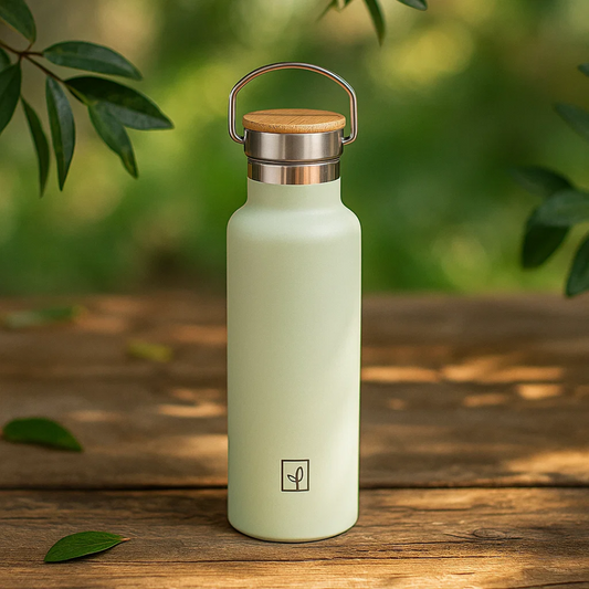 Fair Botella Térmica Camping de acero inoxidable con tapa de bambú 500ML MENTA (Medio Litro) 1080