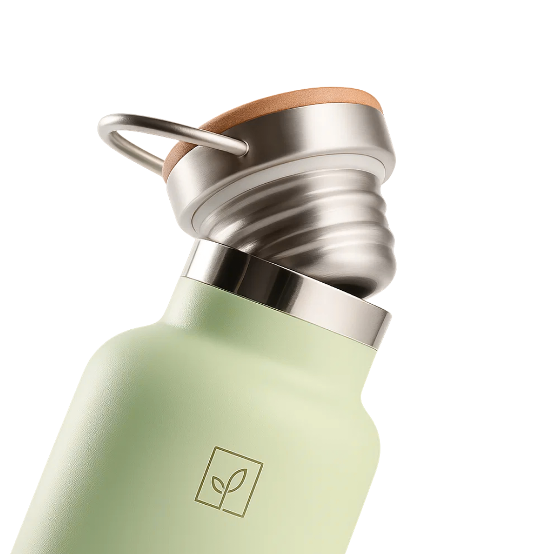Fair Botella Térmica Camping de acero inoxidable con tapa de bambú 500ML MENTA (Medio Litro)