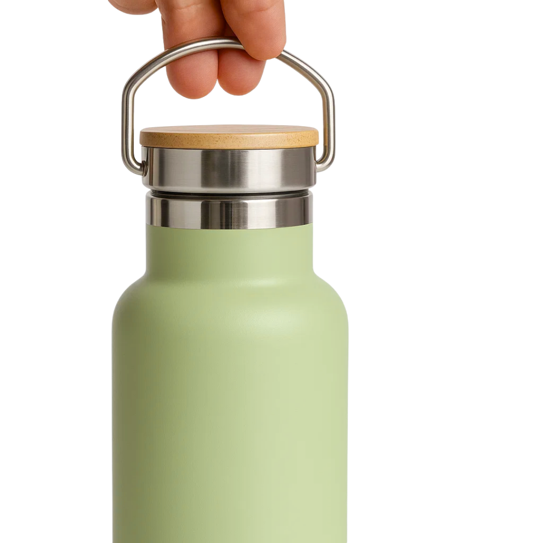 Fair Botella Térmica Camping de acero inoxidable con tapa de bambú 500ML MENTA (Medio Litro)
