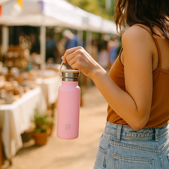 Fair Botella Térmica Camping de acero inoxidable con tapa de bambú 500ML ROSADO (Medio Litro)