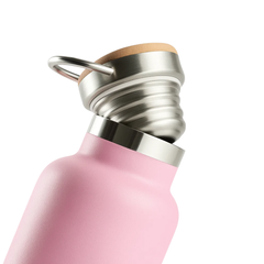 Fair Botella Térmica Camping de acero inoxidable con tapa de bambú 500ML ROSADO (Medio Litro)