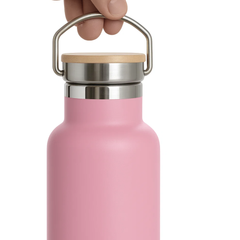 Fair Botella Térmica Camping de acero inoxidable con tapa de bambú 500ML ROSADO (Medio Litro)