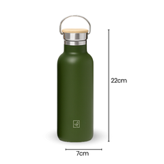 Fair Botella Térmica Camping de acero inoxidable con tapa de bambú 500ML VERDE OLIVA (Medio Litro)