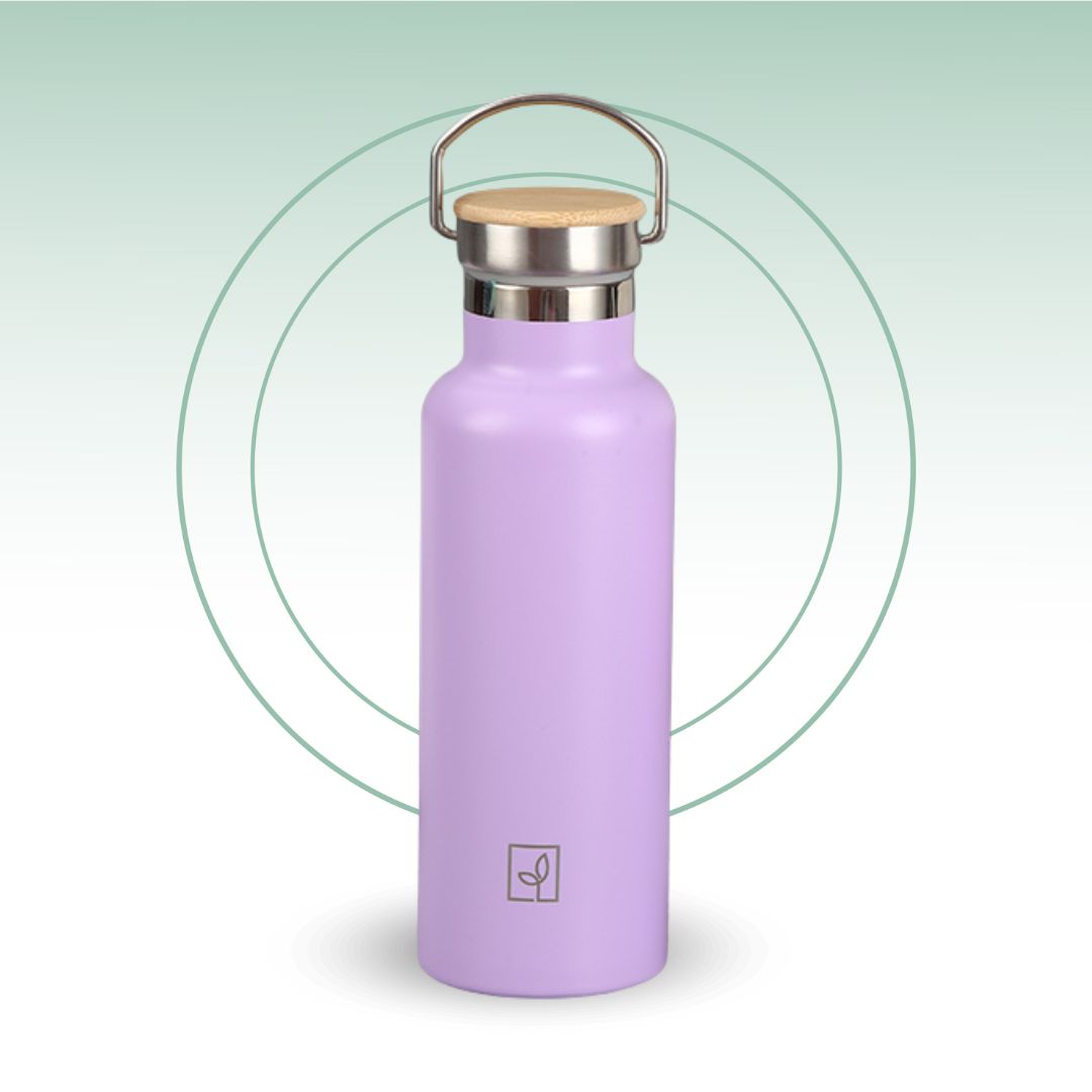 Fair Botella Térmica Camping de acero inoxidable con tapa de bambú 500ML (Medio Litro)