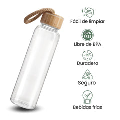 Fair Botella de Vidrio Tapa Bambú Econosip  500ml