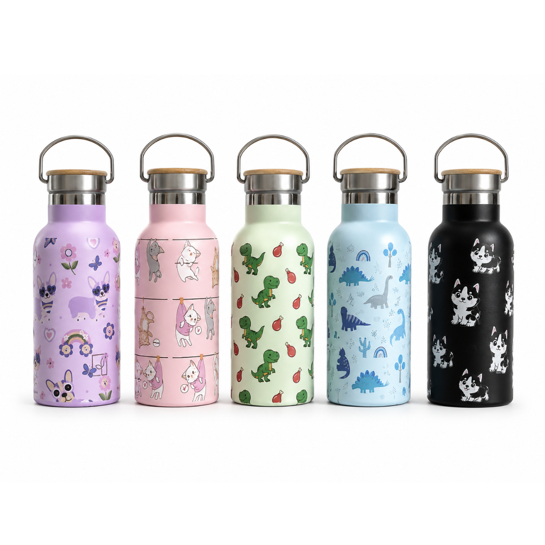 Fair Botella Térmica Camping de Acero Inoxidable con Tapa de Bambú 350ML Diseños