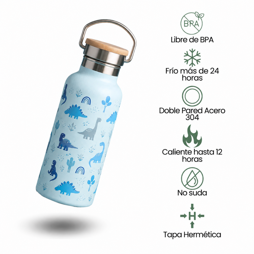 Fair Botella Térmica Camping de Acero Inoxidable con Tapa de Bambú 350ML Diseños Imagen secundaria del producto