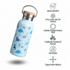Fair Botella Térmica Camping de Acero Inoxidable con Tapa de Bambú 350ML Diseños