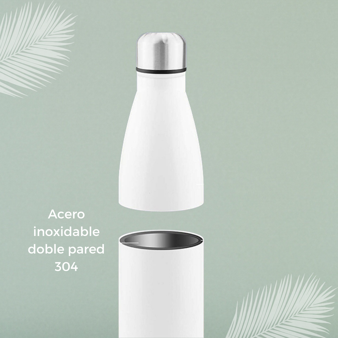 Fair Botella Cola Térmica de Acero Inoxidable 500ML (Medio litro) - Blanca  Personalizable
